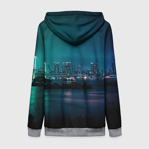 Женская толстовка на молнии Неоновый город с рекой - Светло-зелёный / 3D-Меланж – фото 2