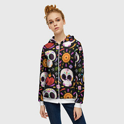 Толстовка на молнии женская Веселые черепа в цветах, цвет: 3D-белый — фото 2