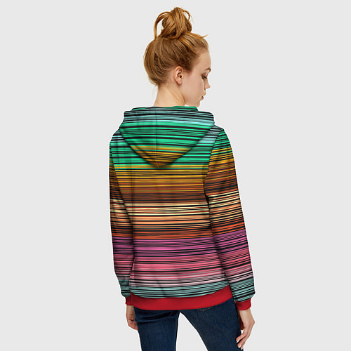 Женская толстовка на молнии Multicolored thin stripes Разноцветные полосы / 3D-Красный – фото 4