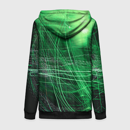 Женская толстовка на молнии Неоновые волны и линии - Зелёный / 3D-Черный – фото 2