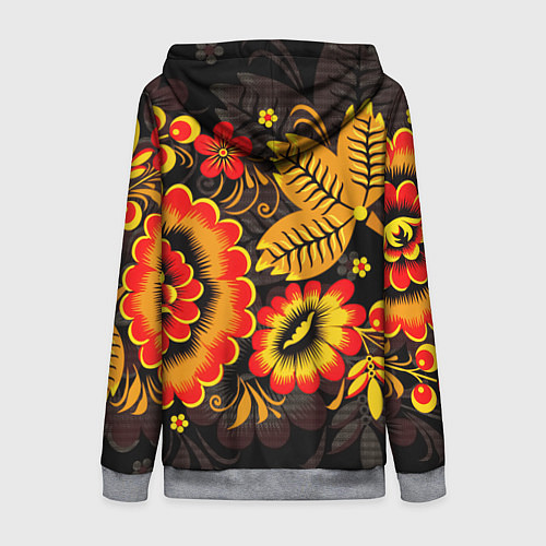 Женская толстовка на молнии Хохломская Роспись Цветы На Тёмном Фоне / 3D-Меланж – фото 2