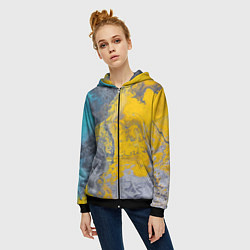 Толстовка на молнии женская Извержение Красок, цвет: 3D-черный — фото 2