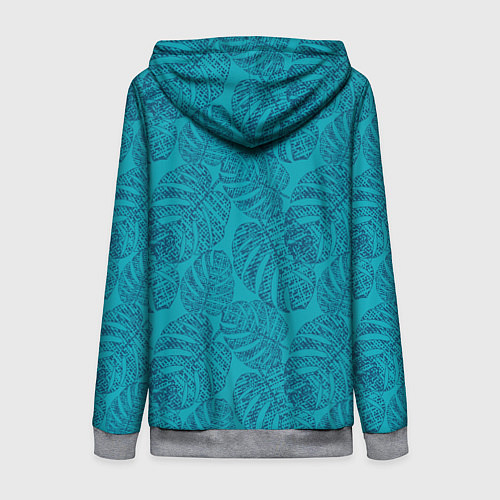 Женская толстовка на молнии Синие листья монстеры на голубом / 3D-Меланж – фото 2