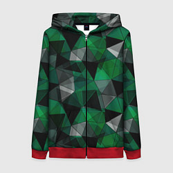 Толстовка на молнии женская Зеленый, серый и черный геометрический, цвет: 3D-красный