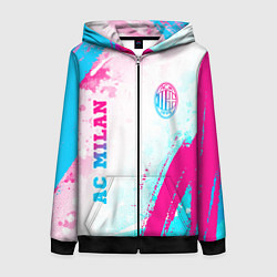 Толстовка на молнии женская AC Milan neon gradient style: символ и надпись вер, цвет: 3D-черный