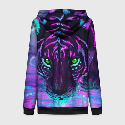 Женская толстовка на молнии Светящийся неоновый тигр / 3D-Черный – фото 2