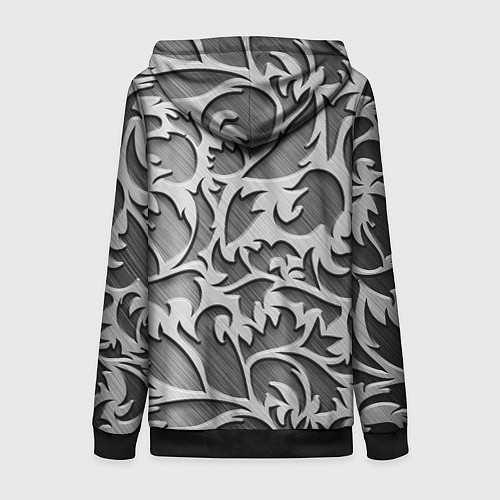 Женская толстовка на молнии Растительный орнамент - резьба по дереву / 3D-Черный – фото 2