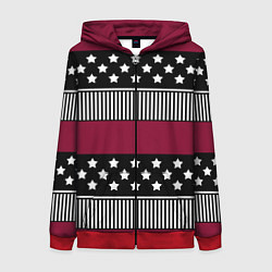 Женская толстовка на молнии Burgundy black striped pattern