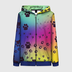 Женская толстовка на молнии Следы кошек и птиц