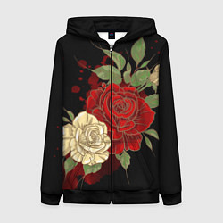 Толстовка на молнии женская Прекрасные розы, цвет: 3D-черный