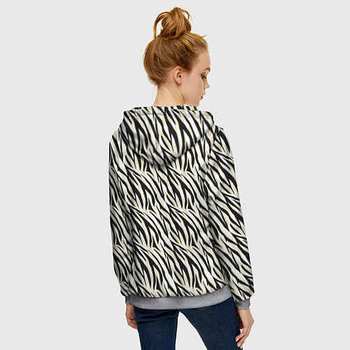 Женская толстовка на молнии Тигровый полосатый узор-черные, бежевые полосы на / 3D-Меланж – фото 4