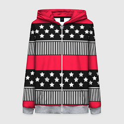 Женская толстовка на молнии Red and black pattern with stripes and stars