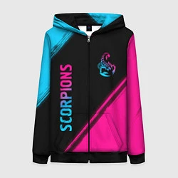 Толстовка на молнии женская Scorpions - neon gradient: надпись, символ, цвет: 3D-черный