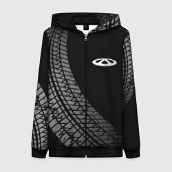 Толстовка на молнии женская Chery tire tracks, цвет: 3D-черный