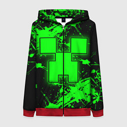 Толстовка на молнии женская Minecraft neon green, цвет: 3D-красный