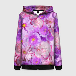 Женская толстовка на молнии Фиолетовые и розовые цветы