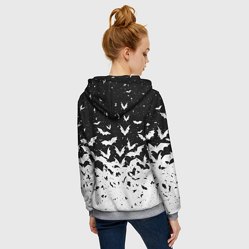 Женская толстовка на молнии Black and white bat pattern / 3D-Меланж – фото 4