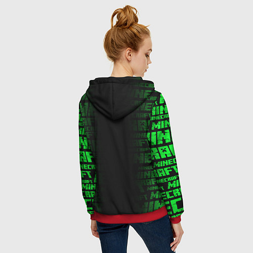 Женская толстовка на молнии Лицо Крипера - Майнкрафт / 3D-Красный – фото 4