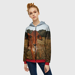 Толстовка на молнии женская Коровка на поле, цвет: 3D-красный — фото 2