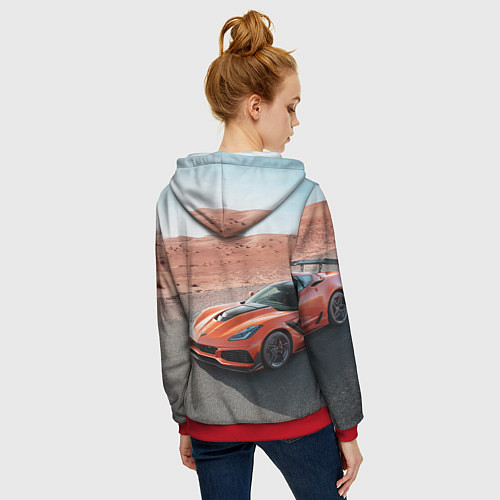 Женская толстовка на молнии Chevrolet Corvette - Motorsport - Desert / 3D-Красный – фото 4