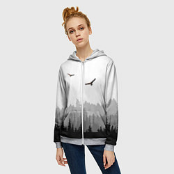 Толстовка на молнии женская Птицы над лесом, цвет: 3D-меланж — фото 2