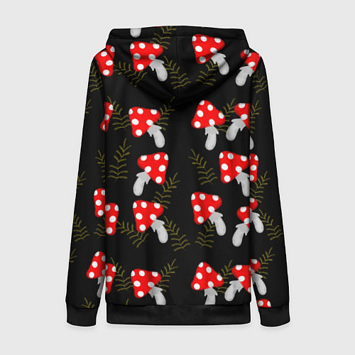 Женская толстовка на молнии Мухоморы на черном фоне / 3D-Черный – фото 2