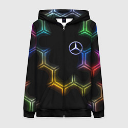 Женская толстовка на молнии Mercedes - neon pattern