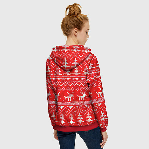 Женская толстовка на молнии Рождественский красный свитер с оленями / 3D-Красный – фото 4