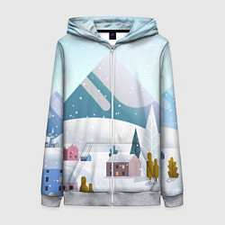 Толстовка на молнии женская Зимние горы - минимализм, цвет: 3D-меланж
