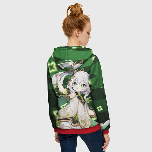 Женская толстовка на молнии Нахида: Дендро Архонт / 3D-Красный – фото 4