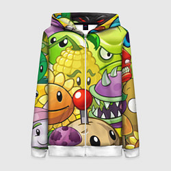 Толстовка на молнии женская Растения против зомби, цвет: 3D-белый