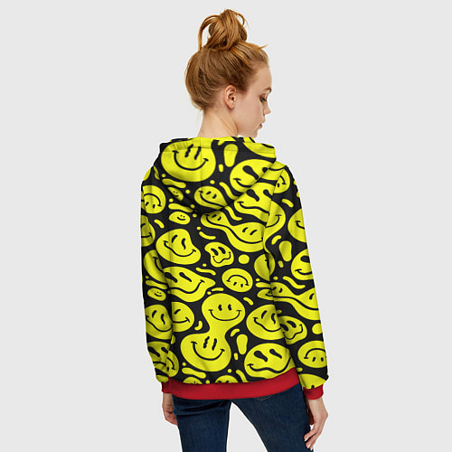 Женская толстовка на молнии Кислотный желтый смайлик / 3D-Красный – фото 4