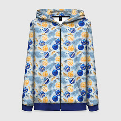 Женская толстовка на молнии Шарики новогодние ёлочные, синие