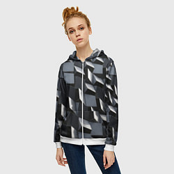 Толстовка на молнии женская Выпирающие кубы - металлическая броня, цвет: 3D-белый — фото 2