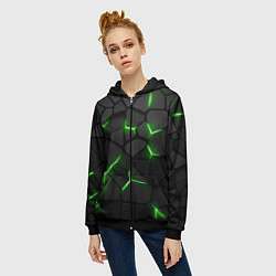 Толстовка на молнии женская Green neon steel, цвет: 3D-черный — фото 2