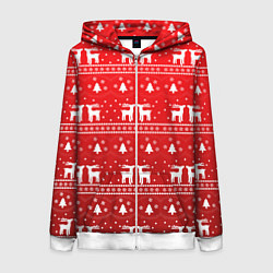 Толстовка на молнии женская Новогодний орнамент с оленями, цвет: 3D-белый