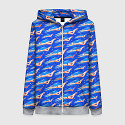 Толстовка на молнии женская Плывущие девушки на синем, цвет: 3D-меланж