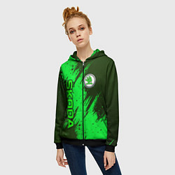 Толстовка на молнии женская Skoda - green, цвет: 3D-черный — фото 2