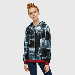 Толстовка на молнии женская Голубой, чёрный и белый абстракт, цвет: 3D-красный — фото 2