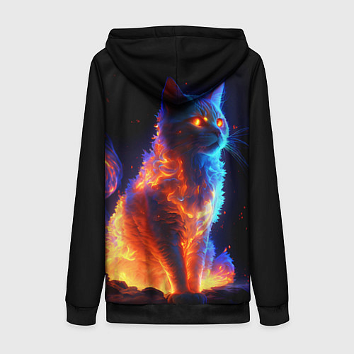 Женская толстовка на молнии Огненная кошка / 3D-Черный – фото 2