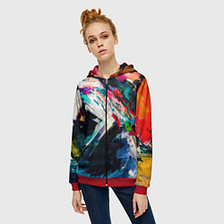 Толстовка на молнии женская Разноцветные мазки краски, цвет: 3D-красный — фото 2