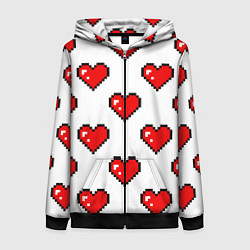 Толстовка на молнии женская Сердца в стиле пиксель-арт, цвет: 3D-черный