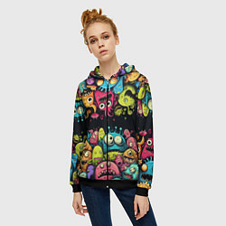 Толстовка на молнии женская Монстры перевертыши, цвет: 3D-черный — фото 2