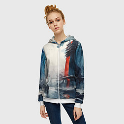 Толстовка на молнии женская Наш город - коллекция Бело-сине-красный - Хуф и Ся, цвет: 3D-белый — фото 2