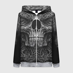 Толстовка на молнии женская Череп в стиле Гигера, цвет: 3D-меланж