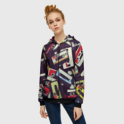 Толстовка на молнии женская Кассета 90-е, цвет: 3D-черный — фото 2