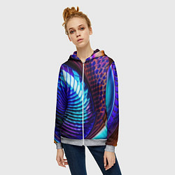 Толстовка на молнии женская Неоновый водоворот, цвет: 3D-меланж — фото 2