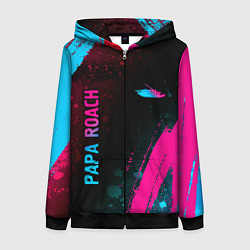 Толстовка на молнии женская Papa Roach - neon gradient: надпись, символ, цвет: 3D-черный