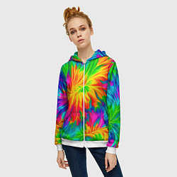 Толстовка на молнии женская Тай-дай кислотные краски, цвет: 3D-белый — фото 2