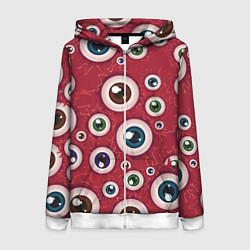 Толстовка на молнии женская Множество жутких глаз, цвет: 3D-белый